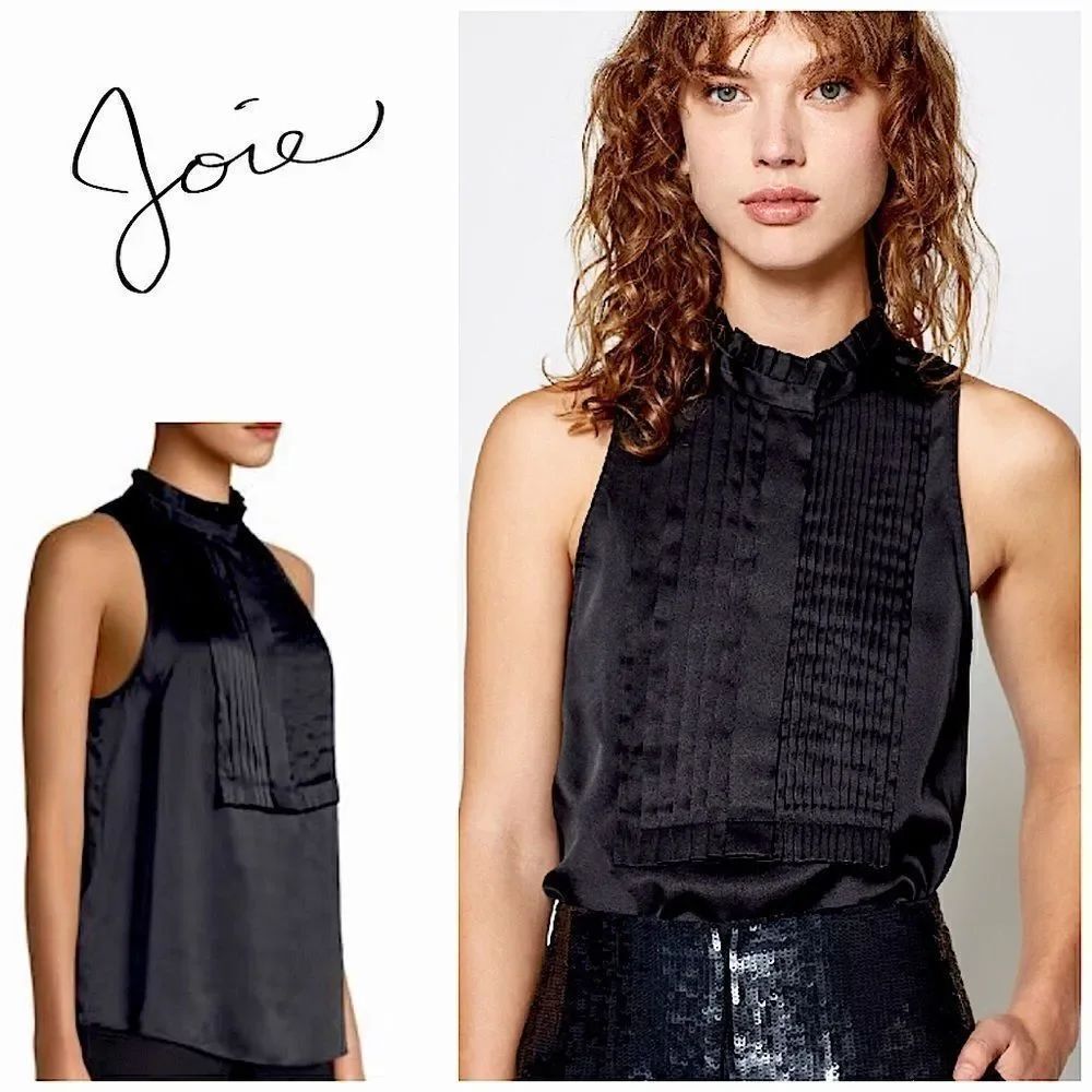 Joie black pin tuck high neck top.